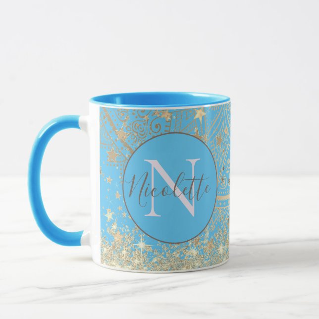 Mug Mandala personnalisé avec Monogramme Gold Stars (Gauche)