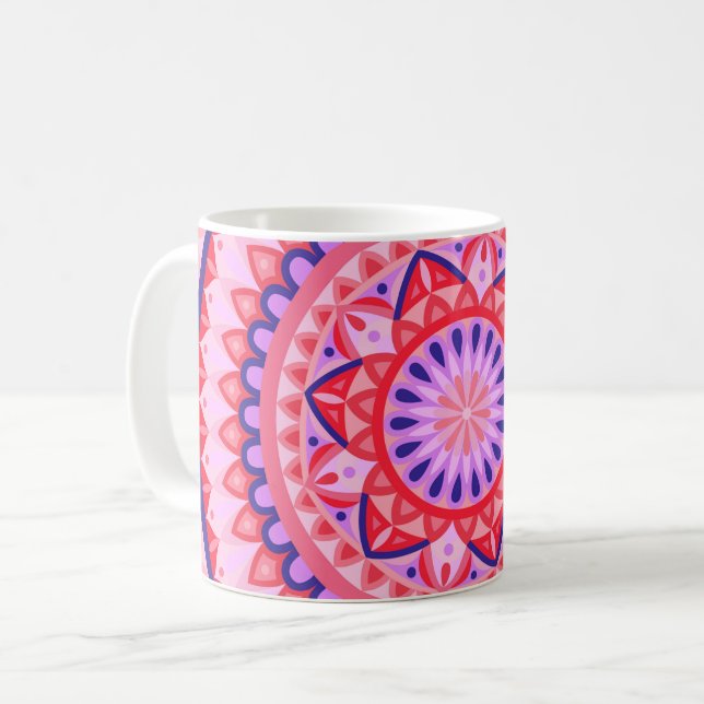 Mug Mandala Rose Boho Motif Géométrique Vibrant et Cos (Devant gauche)