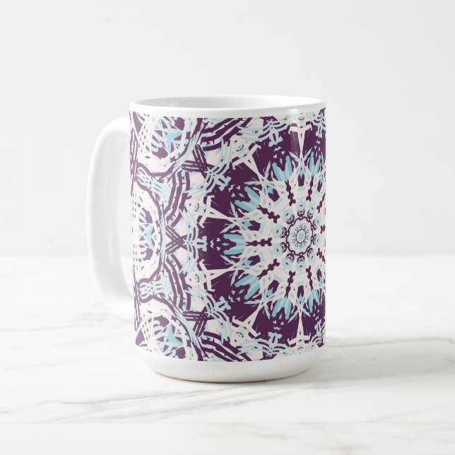 Mug Mandala Spiritual Kaleidoscope Blue Purple White.  (Devant gauche)