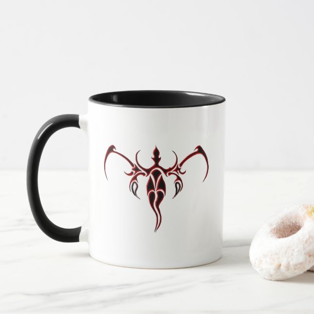 Mug Mandala Tribal Orné Noir et Rouge d'Éléphant (Avec donut)