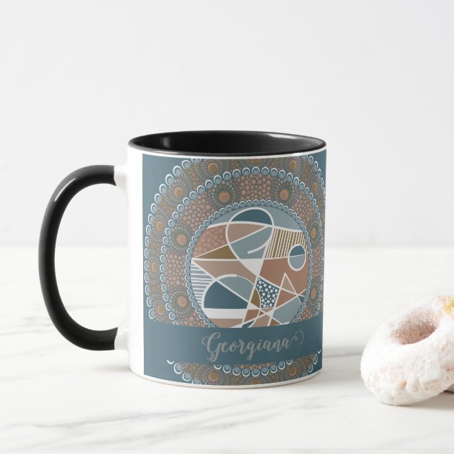 Mug Mandala Turquoise personnalisé et or Abstrait Acce (Avec donut)