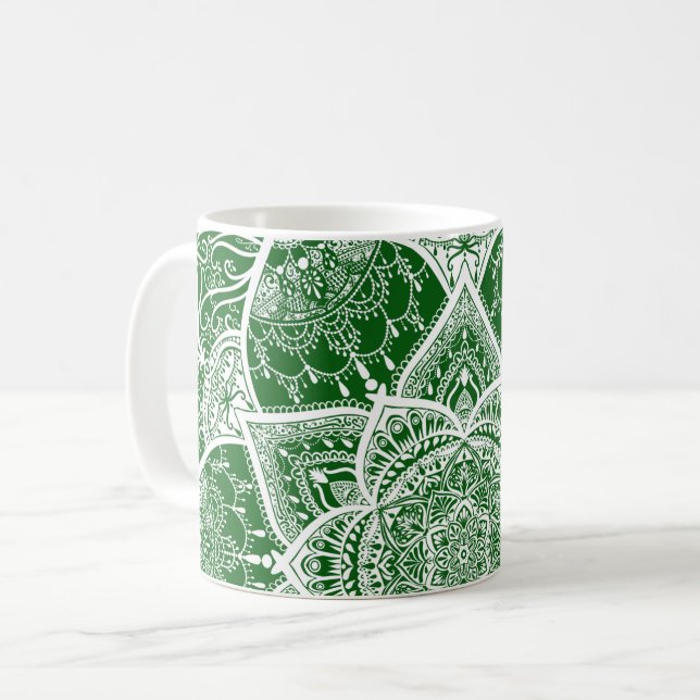 Mug Mandala vert et blanc - Loergann à Moringa (Devant gauche)