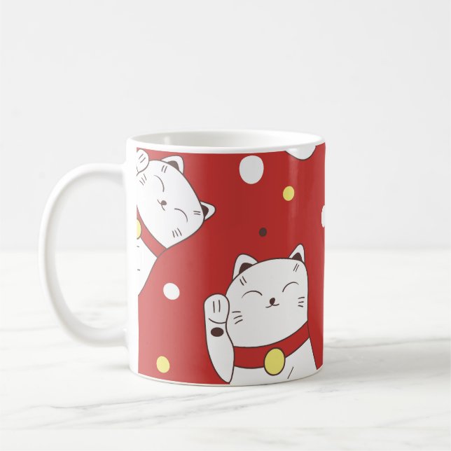 Mug Maneki-Neko chat, motif japonais de doodle. (Gauche)
