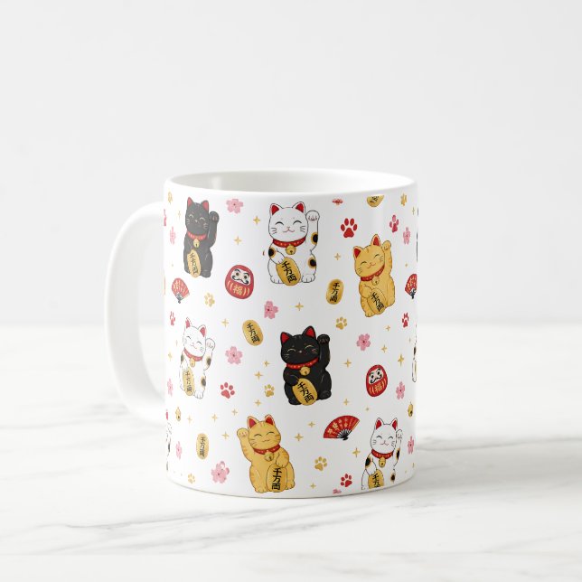Mug Maneki Neko Mignon | Cadeau pour amateur de ch (Devant gauche)