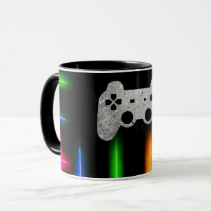 Mug Manette de jeu vidéo de gamer Couleurs néon Noir
