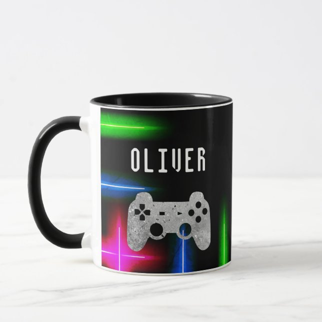 Mug Manette de jeu vidéo néon nom de joueur (Gauche)