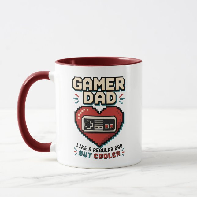 Mug Manette Rétro Pixel Papa Joueur de Coeur (Gauche)