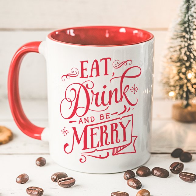 Mug Manger, Boire Et Être Joyeux Typographie Rouge De  (Créateur téléchargé)