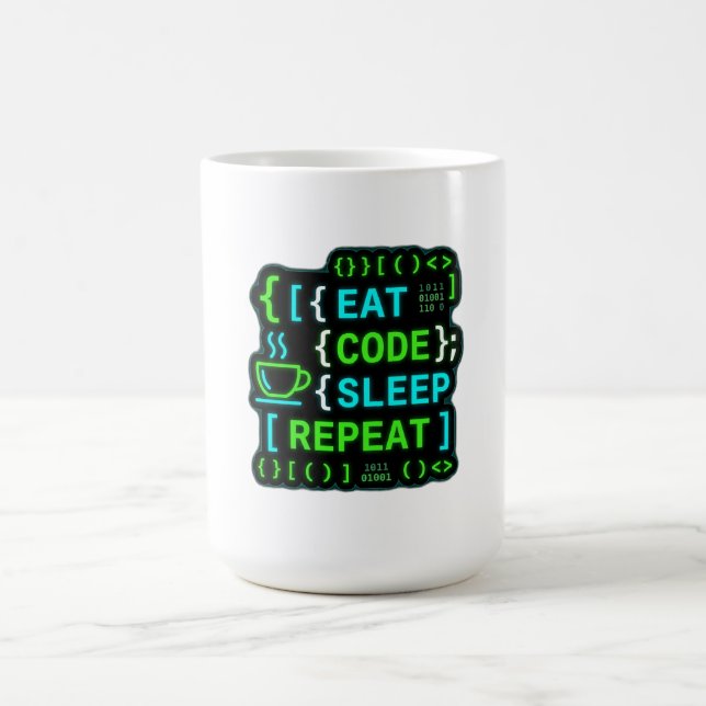 Mug Manger Coder Dormir Répéter Néon Humour de Program (Centre)