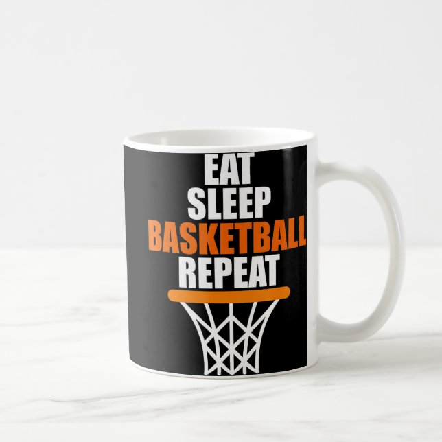 Mug Manger. Dormir. Ballon de basket. Recommencer. T p (Droite)
