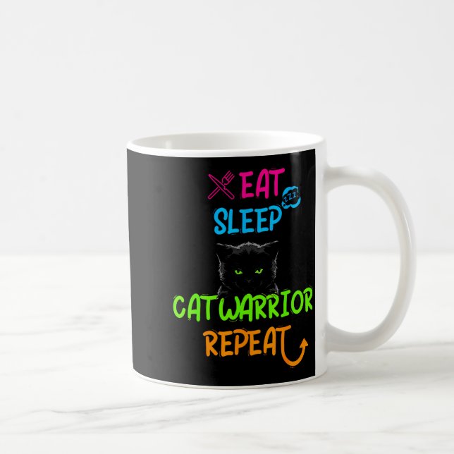 Mug Manger dormir guerrier chat répéter conception drô (Droite)