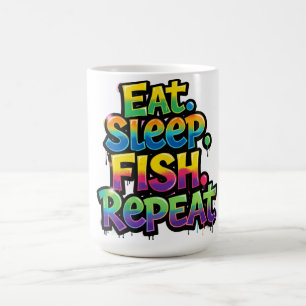 Mug Manger Dormir Pêche Répéter Arc-en-ciel Graffiti