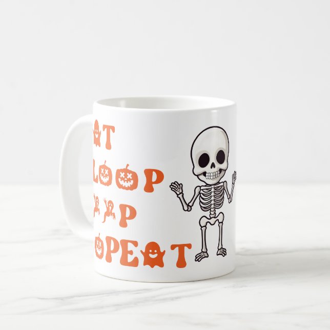 Mug Manger Sleep Poop Répéter mignon Octobre Squelette (Devant gauche)