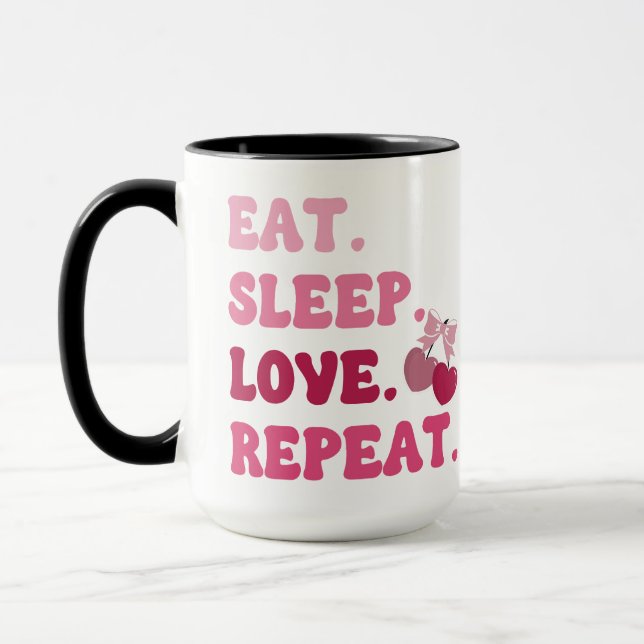Mug Mangez l'amour du sommeil Répétez la Saint-Valenti (Gauche)