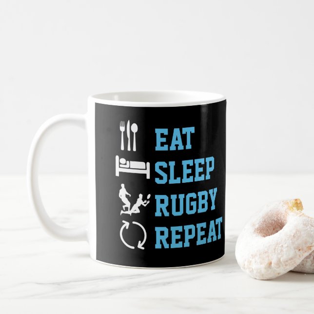 Mug Mangez Sleep Rugby Répéter Funny Sport (Avec donut)