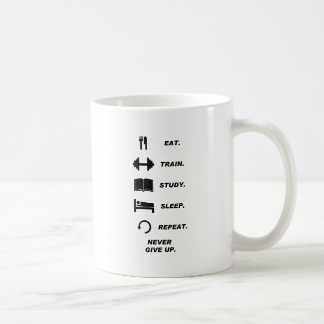 Mug Mangez. Train. Étude. Sommeil. Répétition. Ne (Droite)
