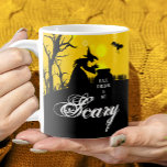 Mug Mangez un verre et soyez effrayant Halloween<br><div class="desc">Une méchante sorcière et son chaudron,  une chauve-souris noire,  une clôture de piquetage et une silhouette d'arbre nu contre un ciel éffrayant ces tasses à café Manger,  Buvez et Soyez effrayant sont amusants pour Halloween ou toute occasion. CORRESPONDRE des articles dans notre magasin.</div>