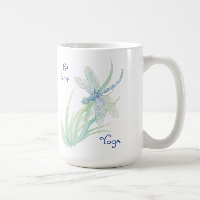 Mug Mangez Yoga Dormir, Fun Dit Aquarelle Dragonfly (Droite)