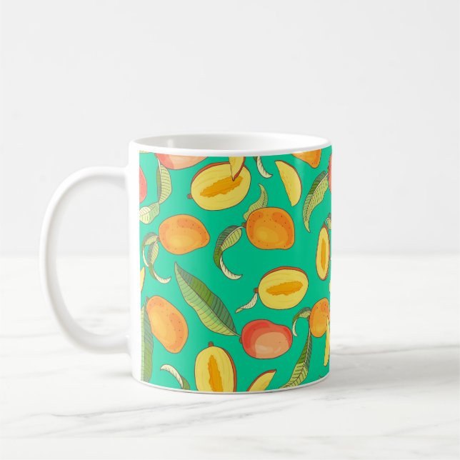 Mug Mango. Motif sans couture avec tropique jaune et r (Gauche)
