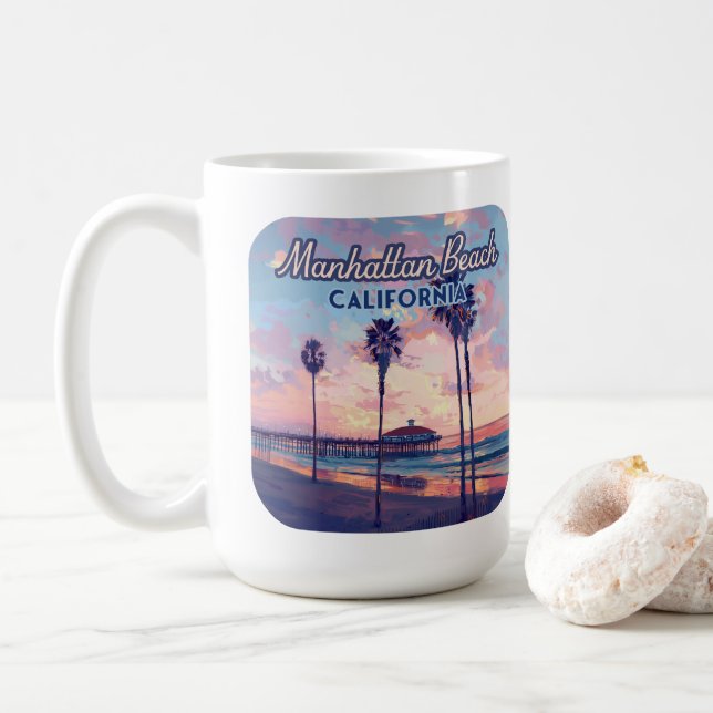 Mug Manhattan Beach Californie Los Angeles Retro (Avec donut)