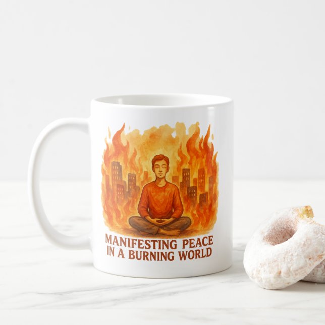 Mug Manifester la paix dans un monde en feu - Méditati (Avec donut)