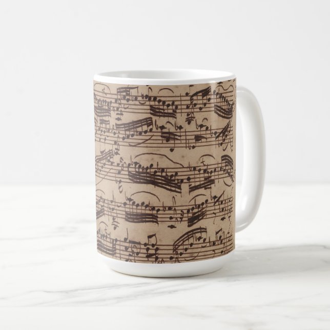 Mug Manuscrit Bach Musique Feuille Antique (Devant droit)