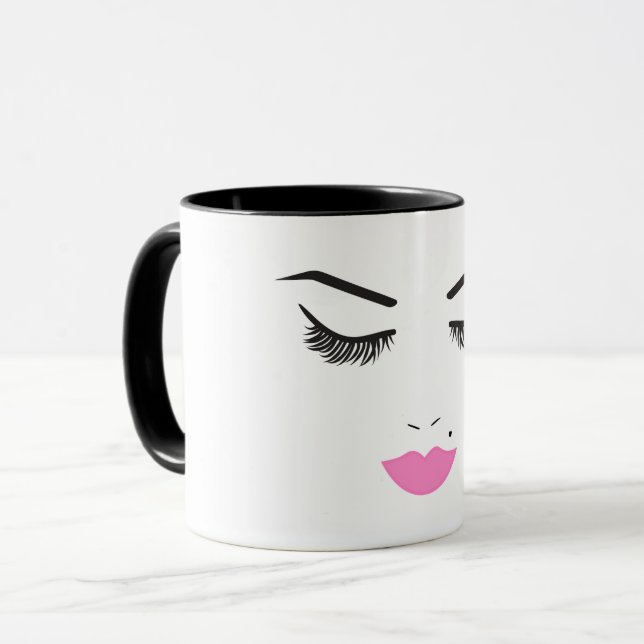 Mug Maquillage de beauté visage cils et lèvres roses S (Devant gauche)