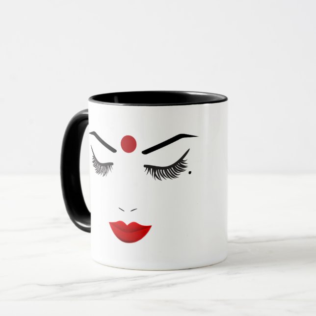 Mug Maquillage Hindou Point Beauté Cils & Lèvres Rouge (Devant gauche)