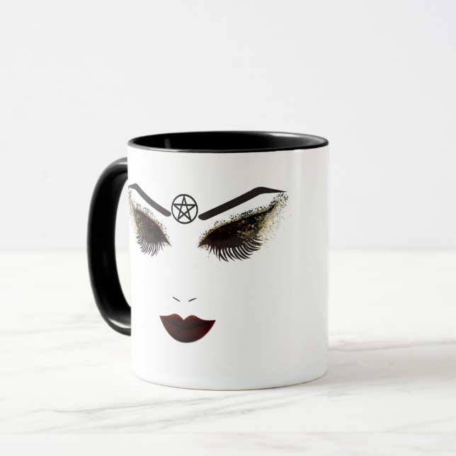 Mug Maquillage Pentacle Beauty visage cils et lèvres f (Devant gauche)