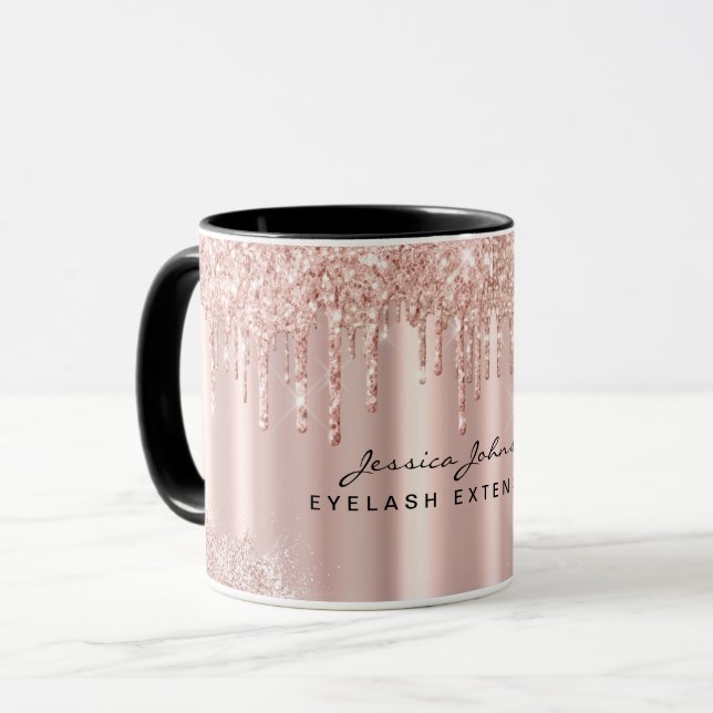Mug Maquilleuse Rose Gold Paillettes Personnalisé (Devant gauche)