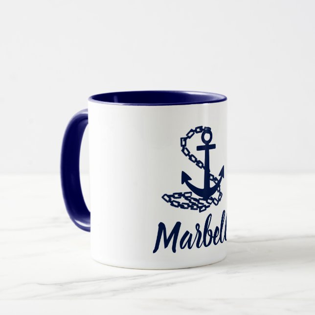 Mug Marbella - Style Maritime Musique Bleue Et Blanche (Devant gauche)