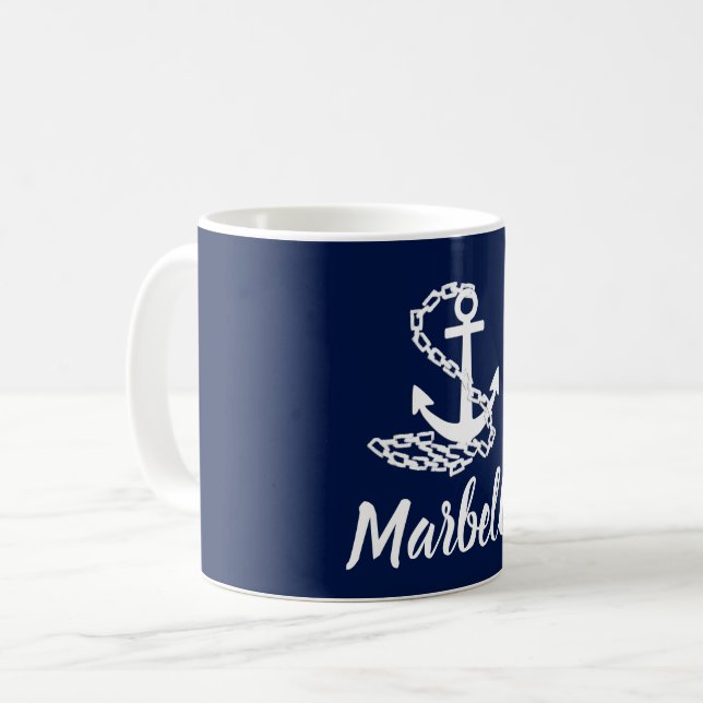 Mug Marbella - Style Maritime Musique Bleue Et Blanche (Devant gauche)