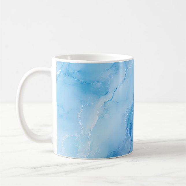 Mug Marbre Abstrait Bleu Ciel Luxueux (Gauche)