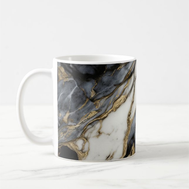Mug Marbre Abstrait Tourbillon Noir Gris Blanc Or  (Gauche)
