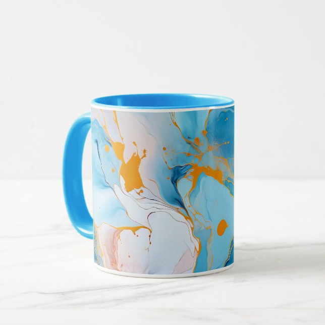 Mug Marbre Azur avec Éclaboussures Dorées (Devant gauche)
