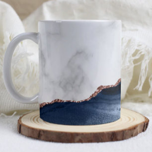 Mug Marbre blanc agate bleu marine rose or pailleté