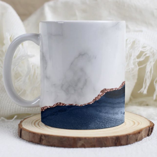 Mug Marbre blanc agate bleu marine rose or pailleté (Créateur téléchargé)