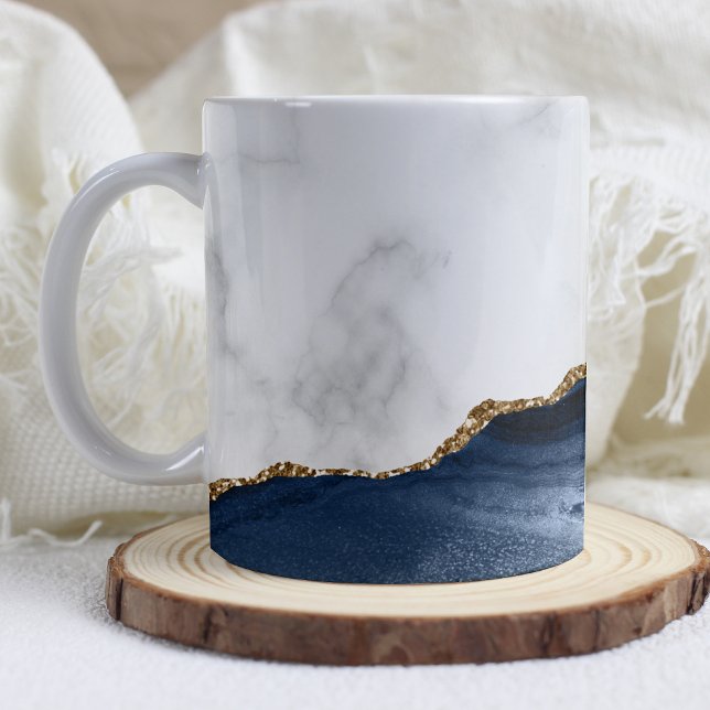 Mug Marbre blanc Agate Navy Blue dorée (Créateur téléchargé)