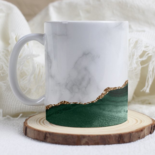 Mug Marbre Blanc Agate Vert Emeraude Paillettes Dorées (Créateur téléchargé)
