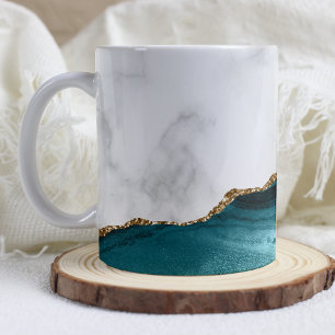 Mug Marbre blanc doré Turquoise Bleu Agate