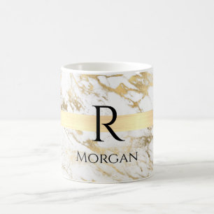 Mug Marbre blanc et or, Barre d'or, Monogramme de nom