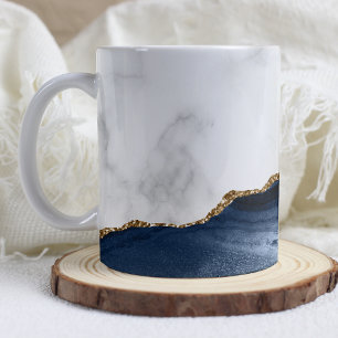 Mug Marbre blanc Gilded Marine Blue Agate