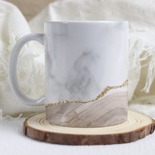 Mug Marbre Blanc Ivoire Beige Taupe Agate Doré