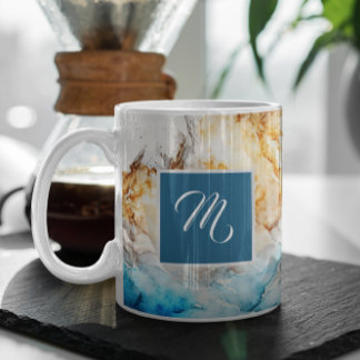 Mug Marbre Bleu Et Or De Luxe Nom Personnalisé Café