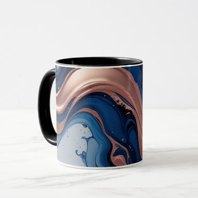 Mug Marbre bleu marine et marbre liquide or Abstrait (Devant gauche)