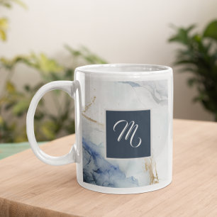 Mug Marbre bleu moderne Nom personnalisé Café