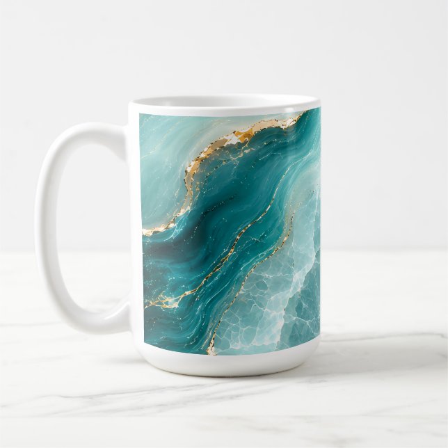 Mug Marbre d'agate Aqua de luxe avec veines dorées (Gauche)