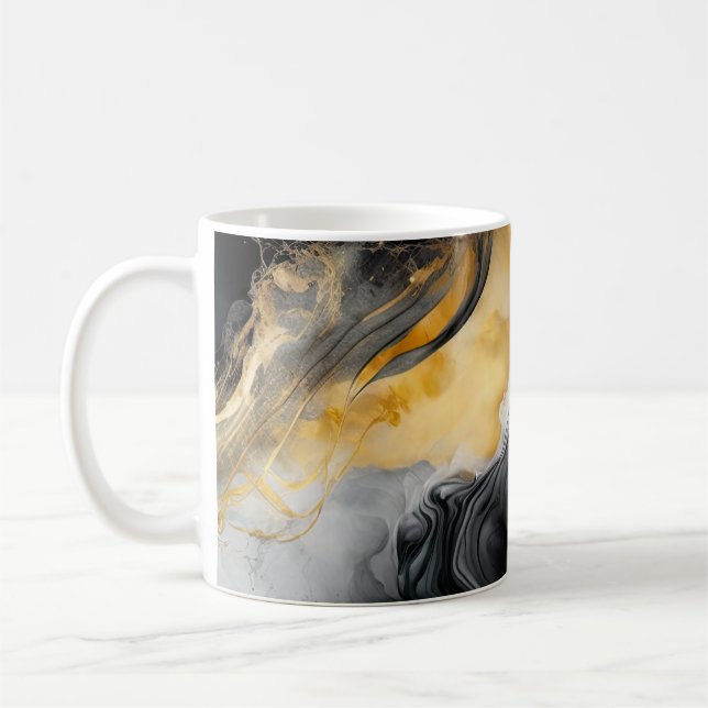 Mug Marbre d'aquarelle noir et or (Gauche)