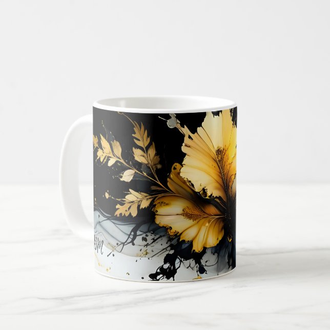 Mug marbre de fleurs d'or noir (Devant gauche)