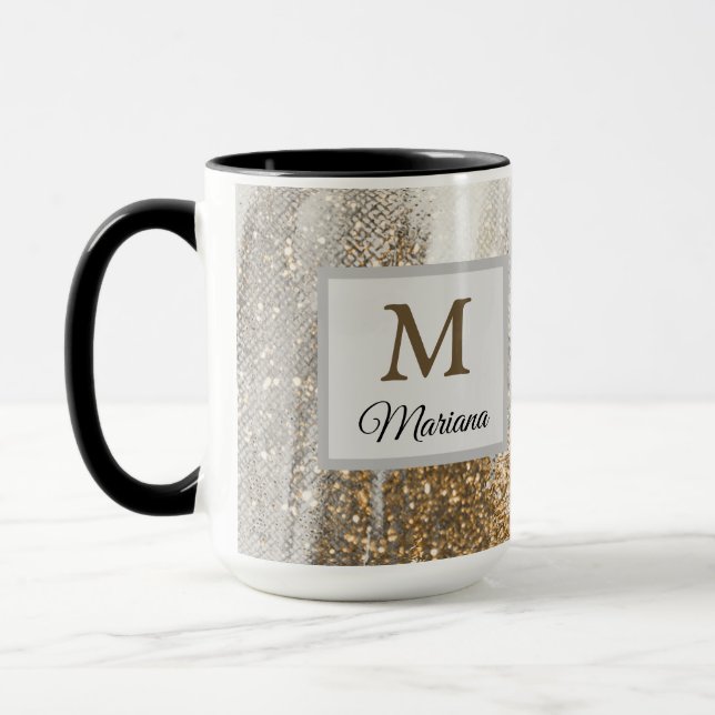 Mug Marbre de luxe Gold Strokes blanc et gris (Gauche)